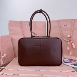 MIUMIU 미우미우 여성 명품 토트백 가죽 탑 핸들 백 코냑 5BB117