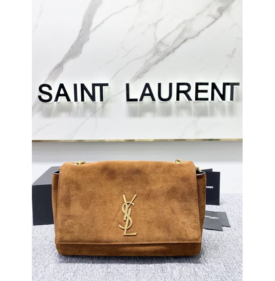 YSL 입생로랑 553804 브라운 레더 스웨이드 케이트 미디엄 리버서블 체인 숄더백